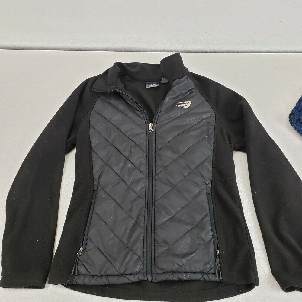 New Balance Womens Black Long Sleeve Quilted Full Zip Jacket Size Small